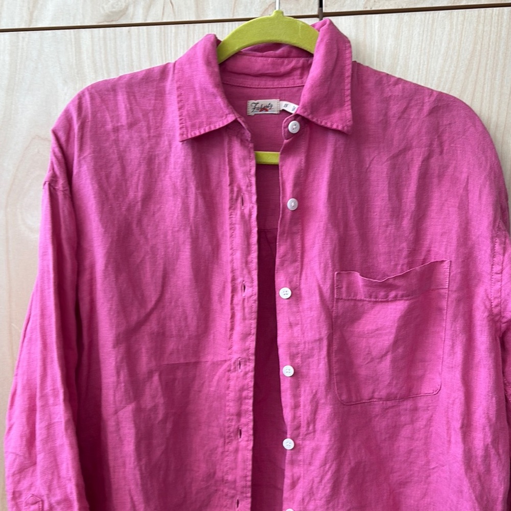 Faherty Pink Button-Up linen Shirt EUC